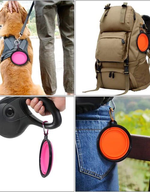 Load image into Gallery viewer, Collapsible Dog Bowls, 2 Pack, Portable Pet Feeding Watering Dish for Traveling with Carabiners (Small, Orange+Pink)

